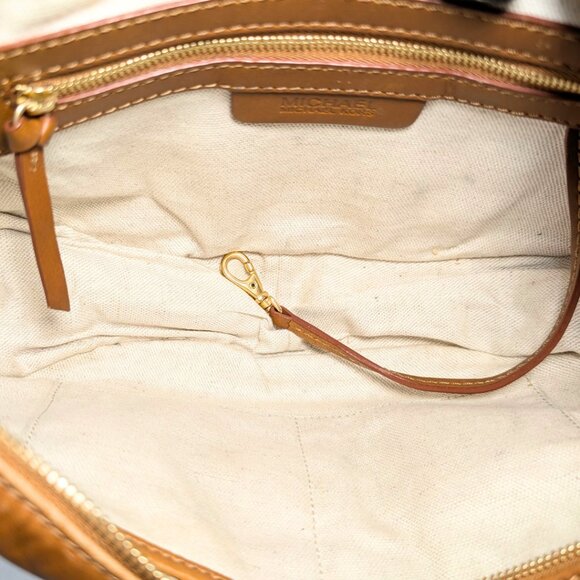 Michael Kors Nolita Tan Leather Braided Hobo Zip Boho Festival Shoulder Bag - Picture 8 of 9